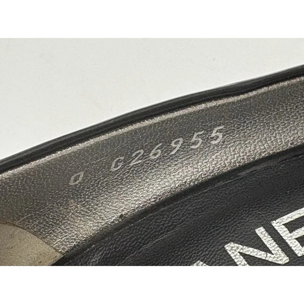 Chanel Black Patent Leather Peep Toe Pumps  Silver CC Logo Heel Size EU 36